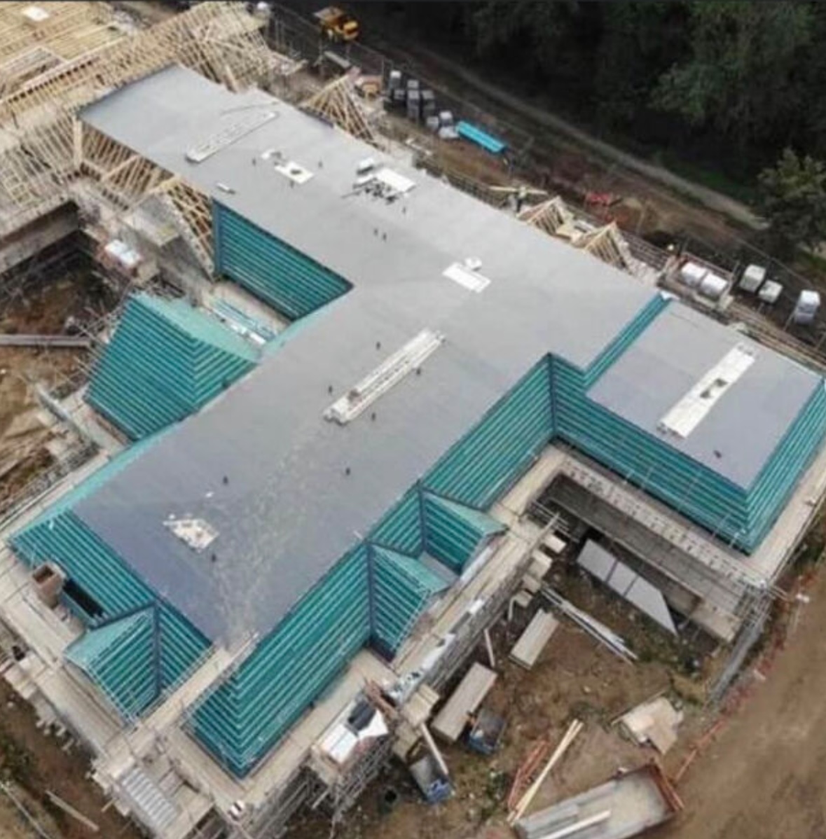 Single ply roofing - aerial image